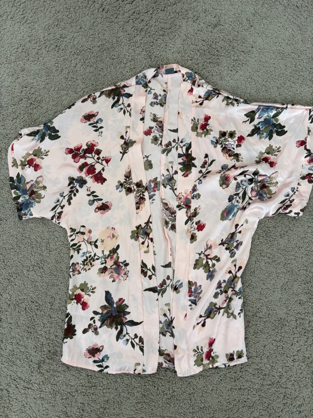 Floral Satin Open Kimono Cardigan - Blush Pink